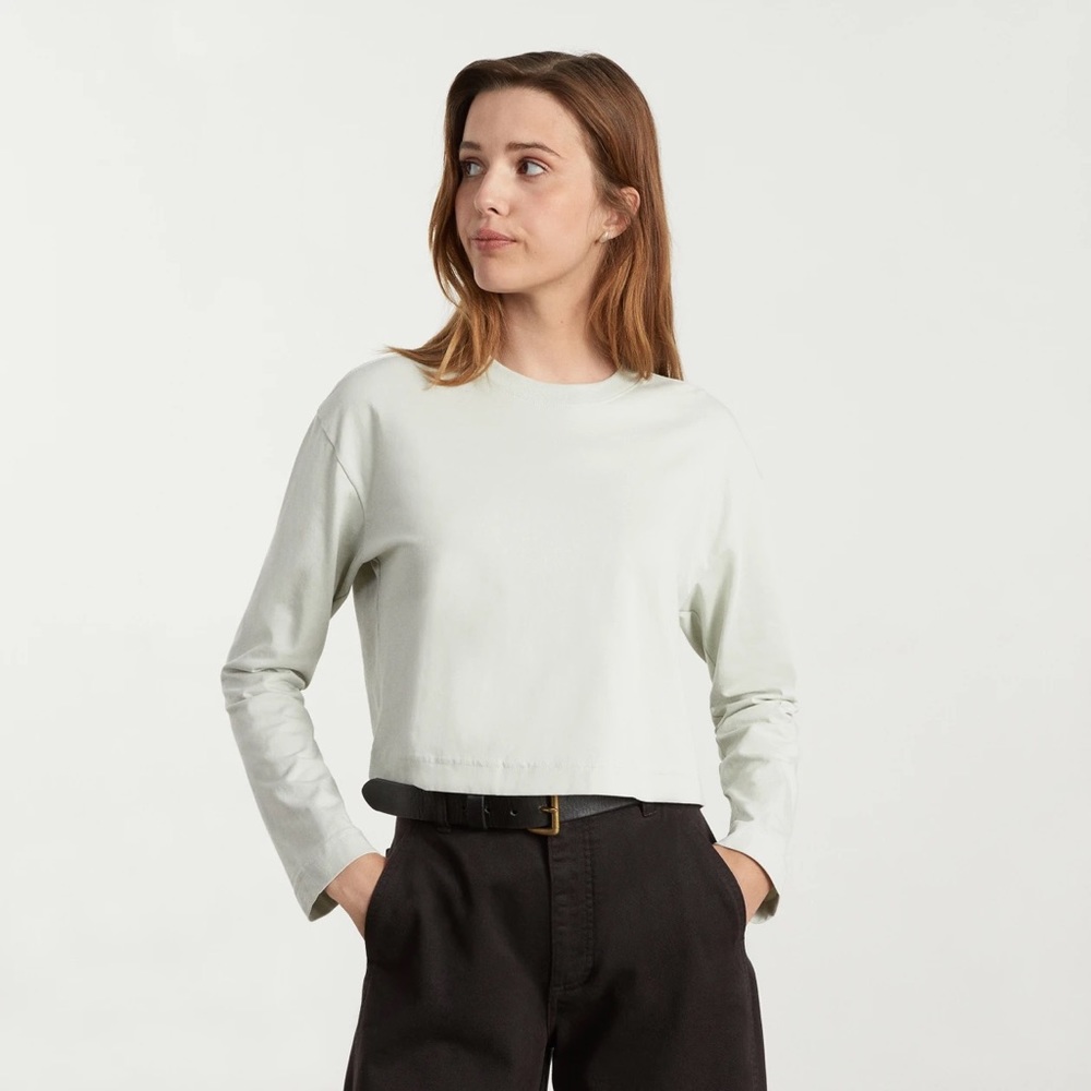 Everlane The Organic Cotton Cropped Sage Long-Sleeve Crew